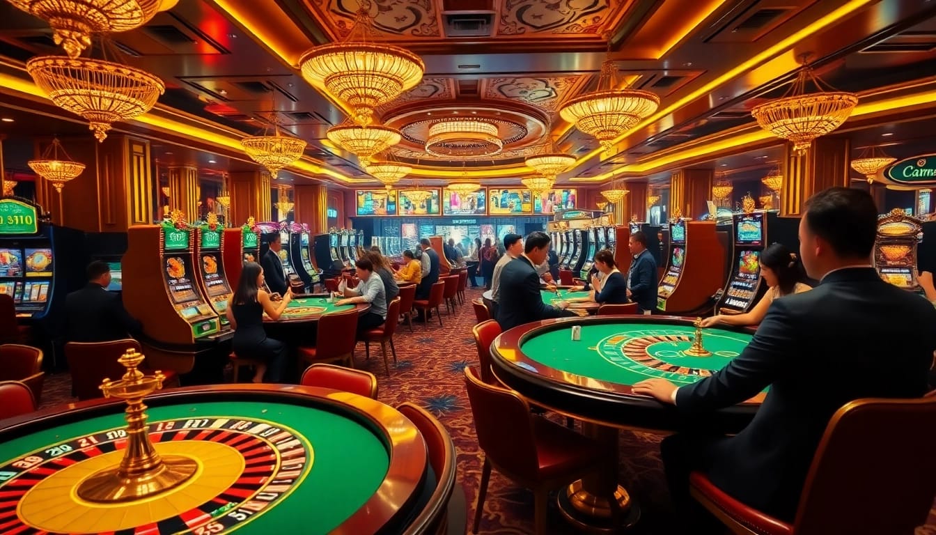 An exciting casino atmosphere showcasing vibrant games, players winning, and luxurious decor at https://ee88a.co.com/.