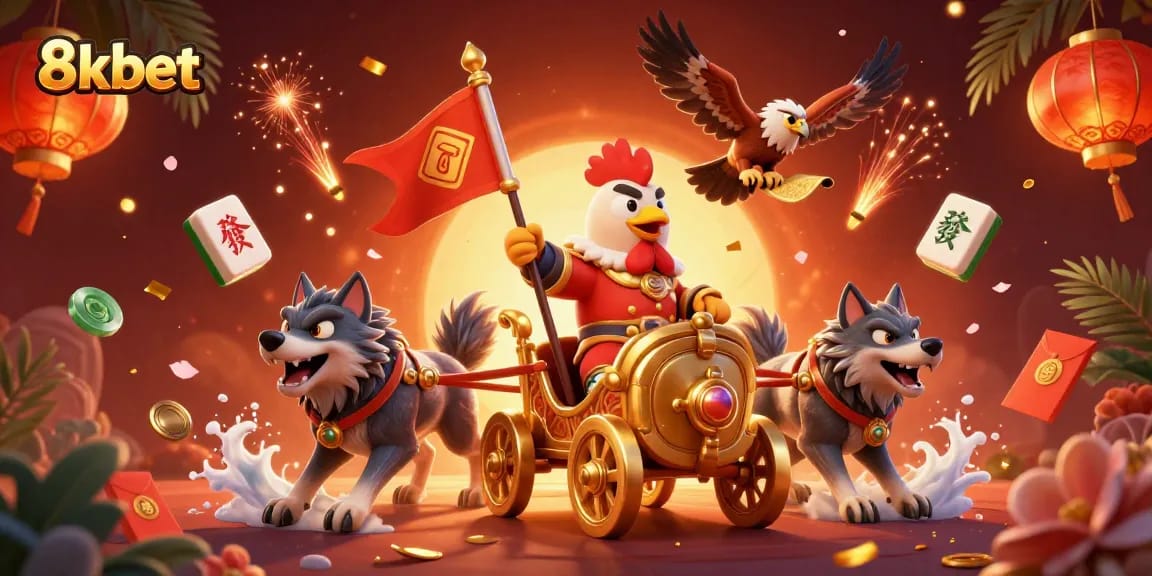 Engage with 8xbet at the online casino featuring vibrant characters and festive symbols for exciting gameplay.