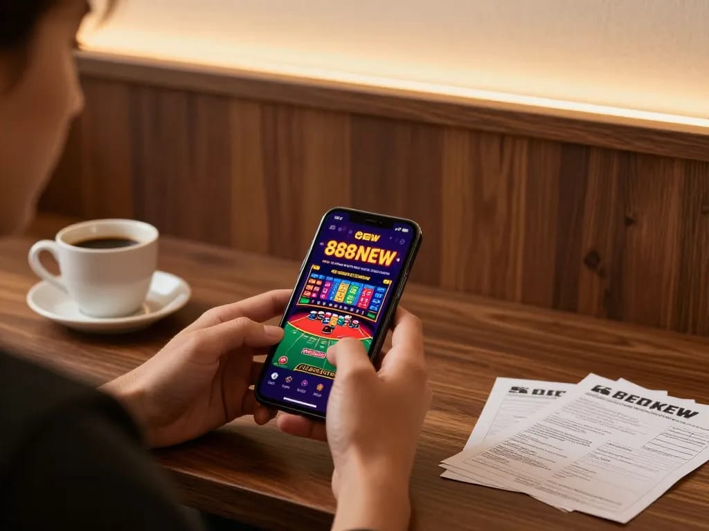 Engaging gameplay on the 888NEW app, showcasing a live dealer game and strategic betting actions.