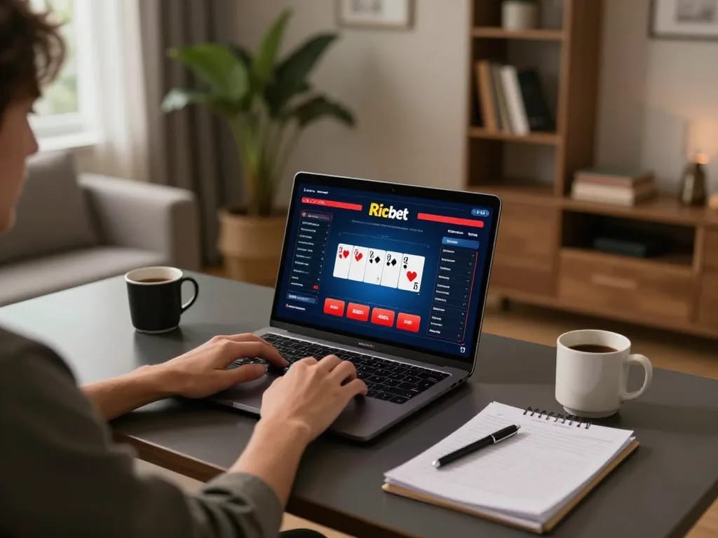 Ricbet online casino gaming setup featuring warm lighting and strategic gameplay