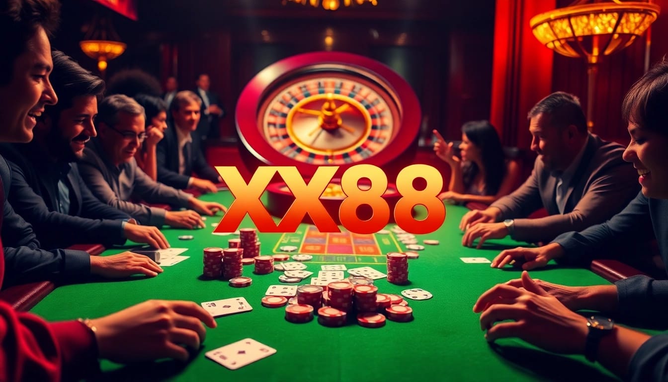 Join the thrilling experience at XX88 casino with vibrant poker action and roulette excitement.