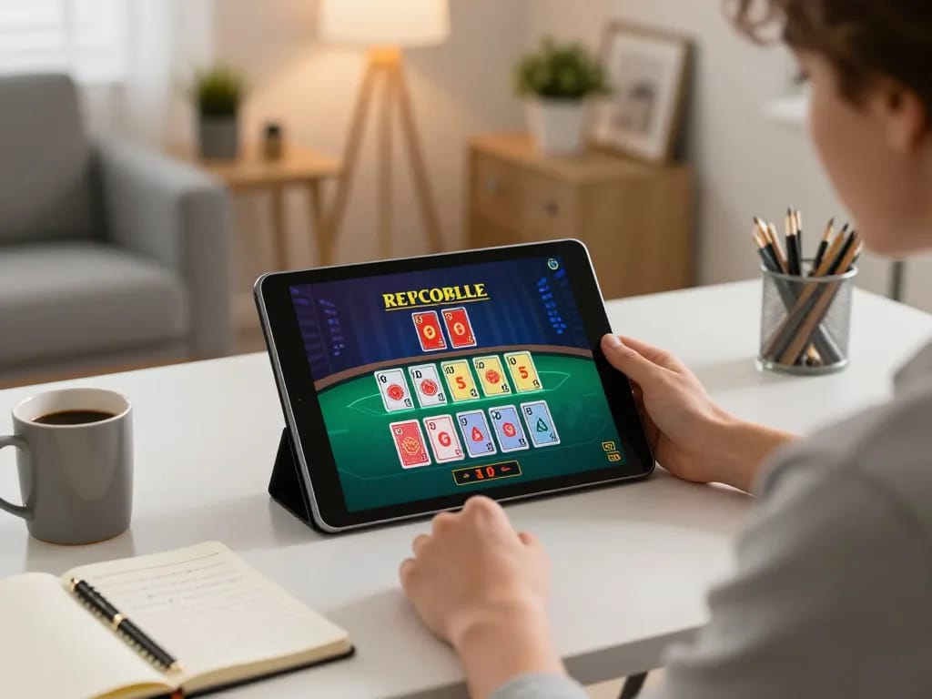 Play exciting casino games online with fly88mx on your tablet in a stylish home setting.