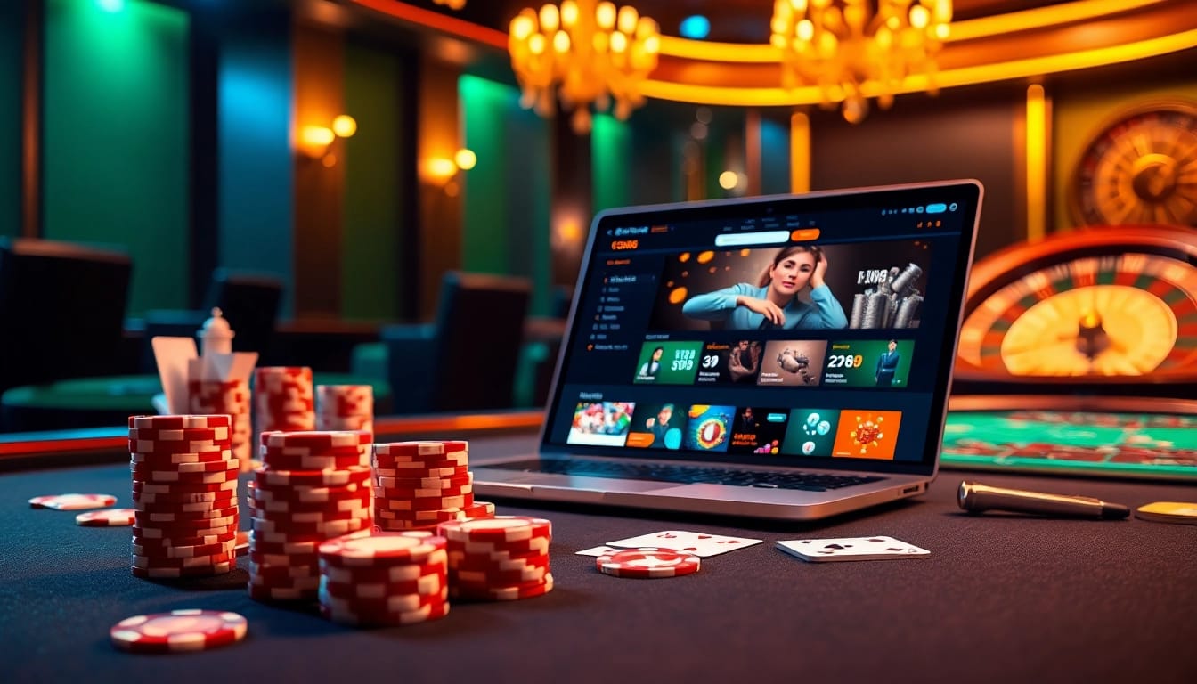 Experience the excitement of gambling at trang chủ tg88 with vibrant casino visuals featuring poker chips and cards.