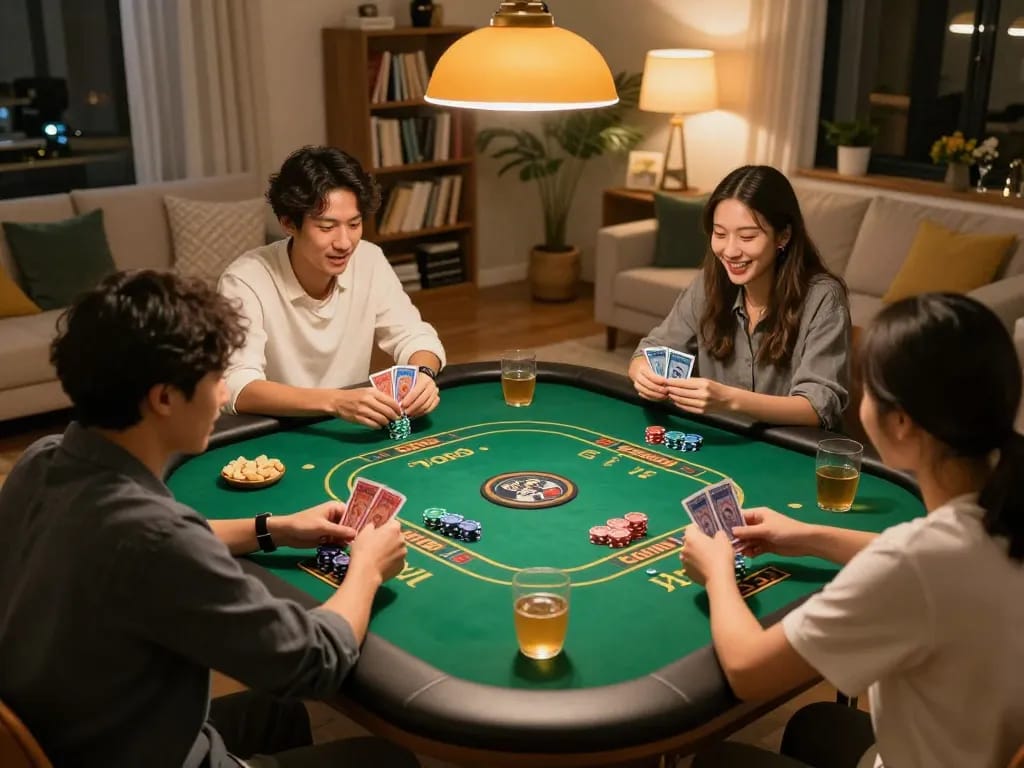 Tài Xỉu Sunwin gameplay capturing friends at home during an exciting game night.