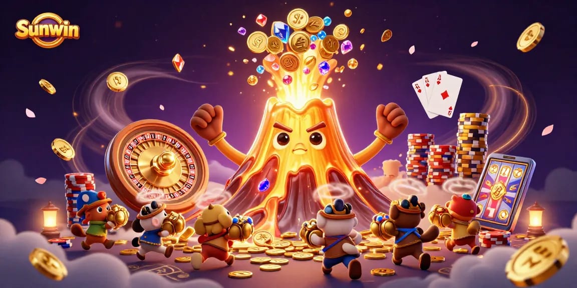 Win big at Sunwin with an exhilarating eruption of coins and treasures in a vibrant casino world.