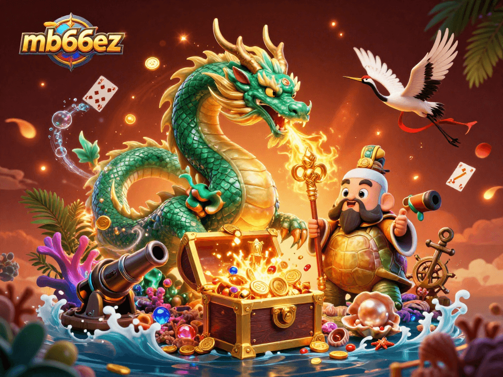 Experience the thrill of mb66ez with colorful gems, lucky cranes, and a jade dragon in action.