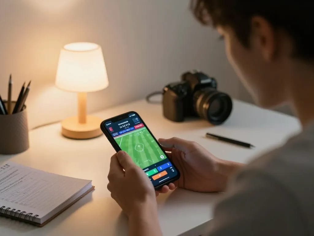 Soi kèo live betting scene with vibrant mobile device displaying dynamic odds during a soccer game