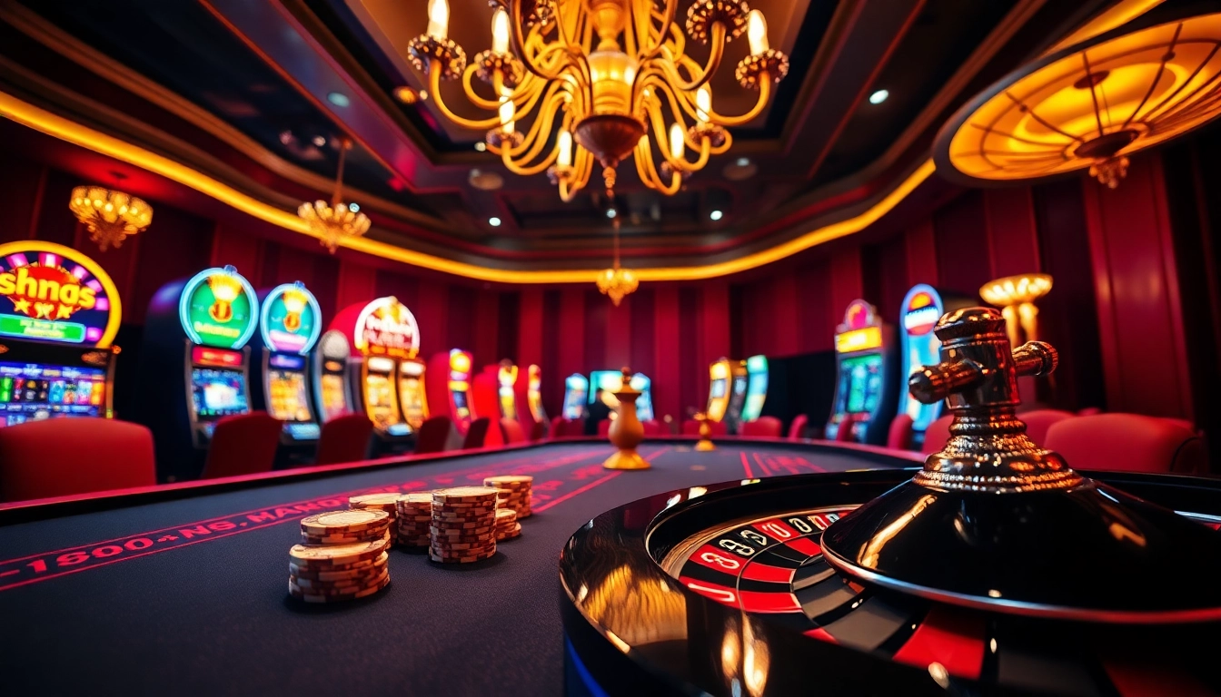 Experience the thrill of betting at nk88 with vibrant casino visuals featuring tables and chips.