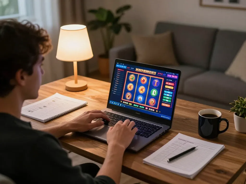 Engage in online casino fun with Link truy cập Xo88 displayed on a laptop in a cozy gaming setup.