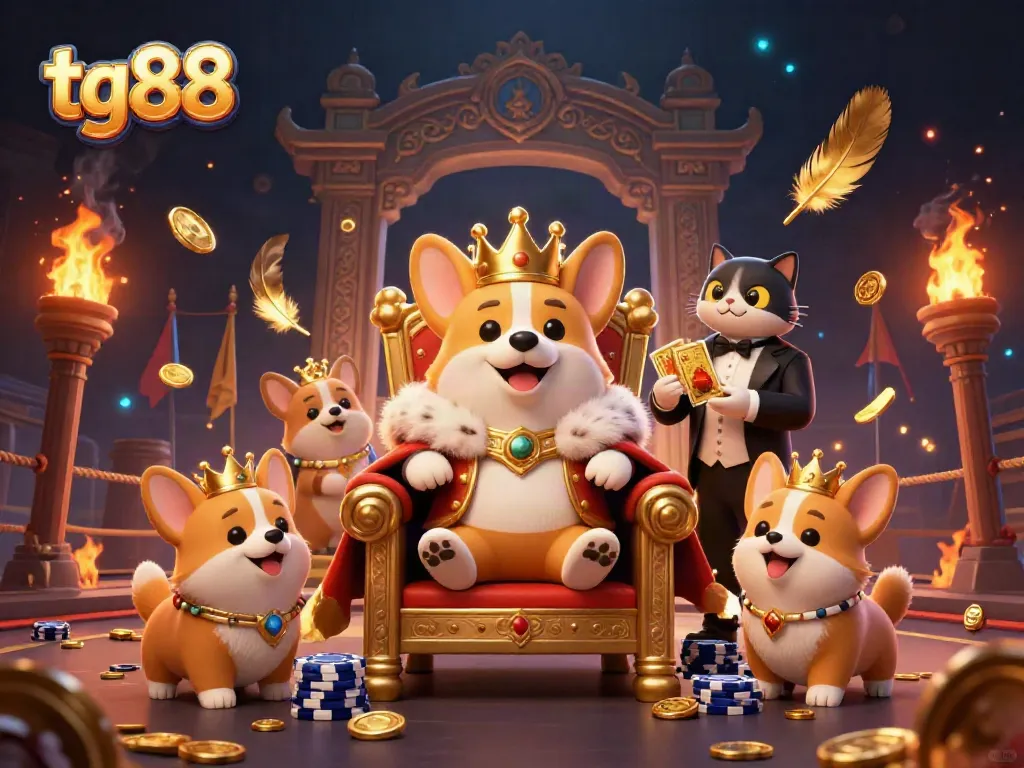 Experience the thrill of tg88 casino with a royal corgi on a poker chip throne
