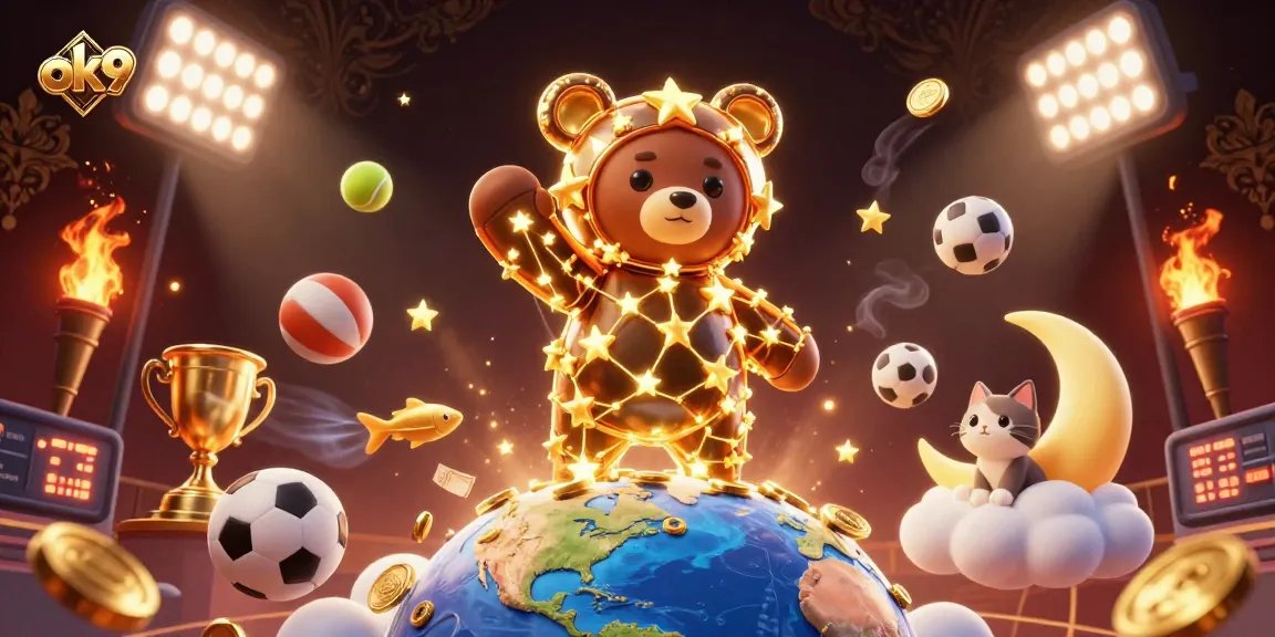 Join the excitement at ok9 with dynamic sports betting features illustrated in a vibrant scene.