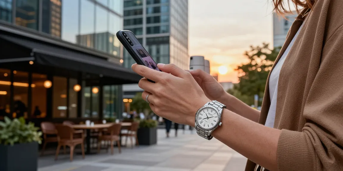 Replica watches showcased on a fashionable wrist against a vibrant urban backdrop, highlighting luxury and style.