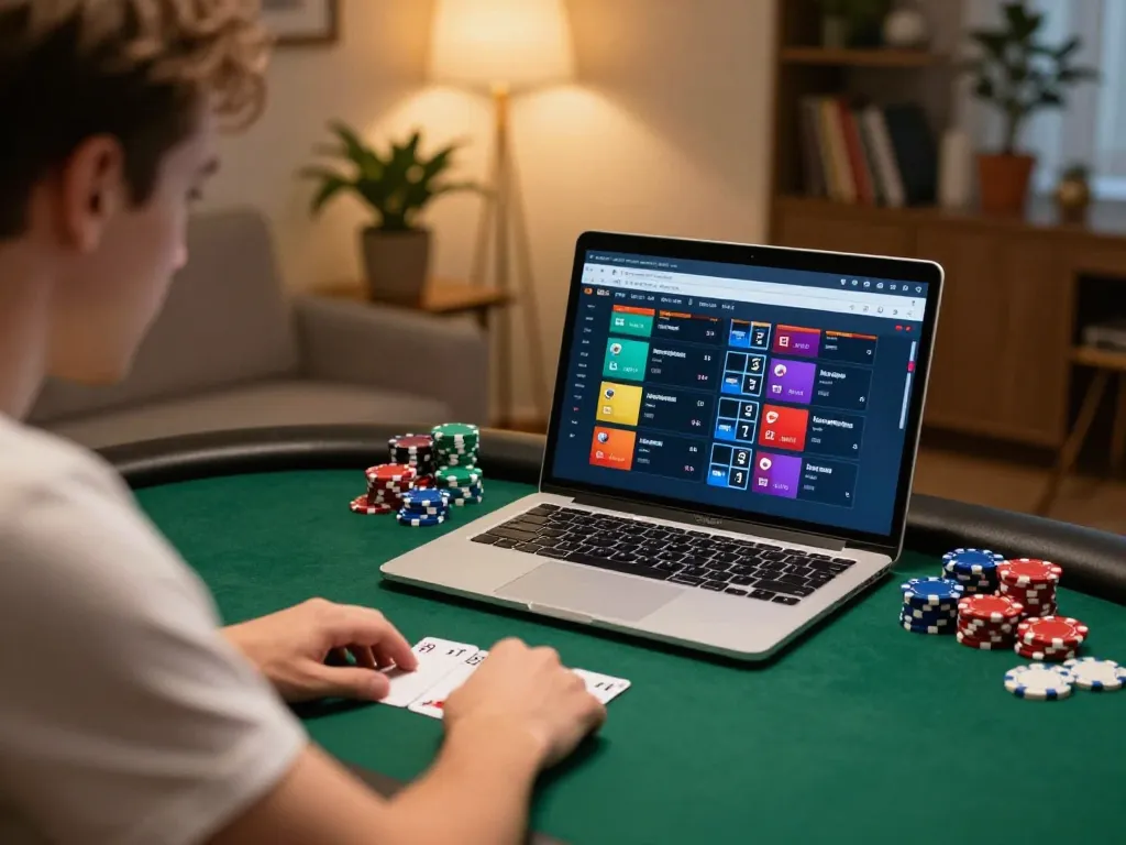 Player enjoying online games on 789club platform while strategizing with chips.
