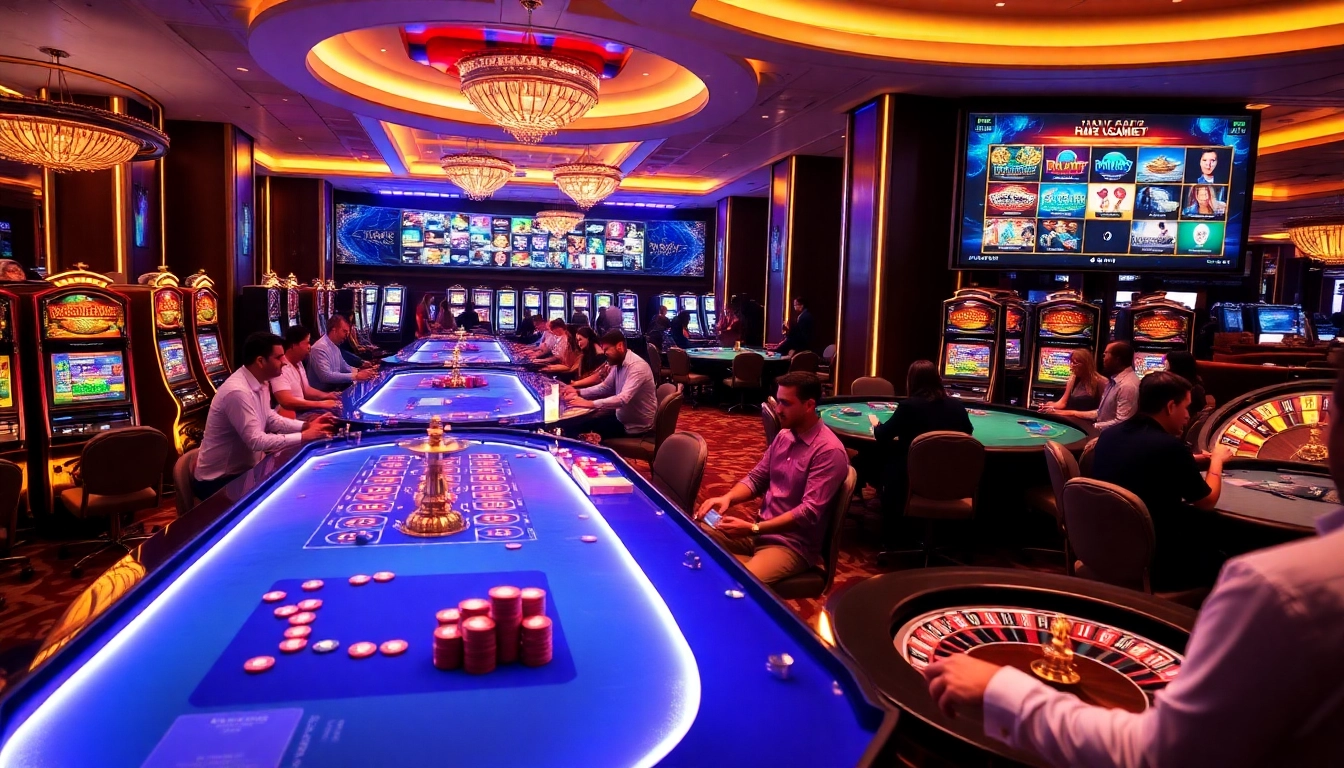 Players enjoy a thrilling evening at THABET Casino, showcasing gaming excitement and vibrant atmosphere.