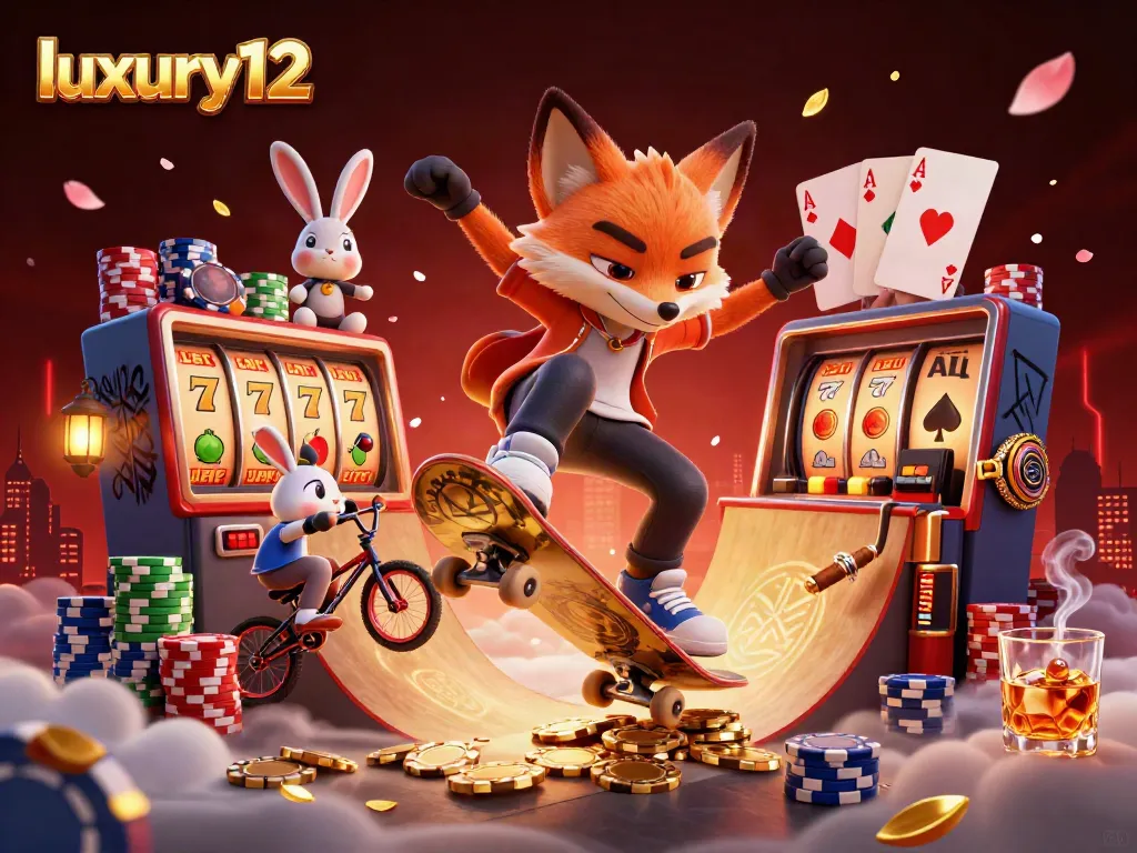 Experience luxury12 with thrilling slot action in a vibrant 3D casino scene featuring dynamic characters and exciting game elements.