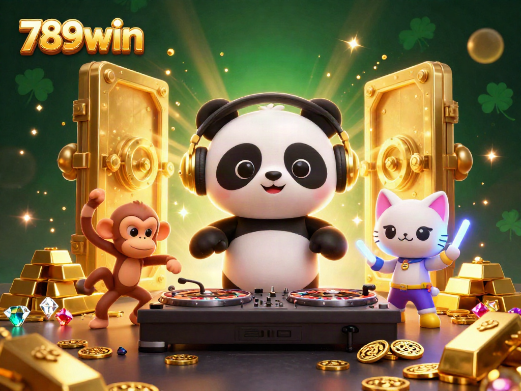 Experience the excitement of 789win with vivid 3D characters celebrating on a vibrant casino-themed dance floor.
