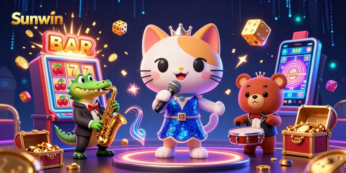 Experience the thrill of Sunwin with a vibrant 3D casino scene showcasing exciting games and characters.