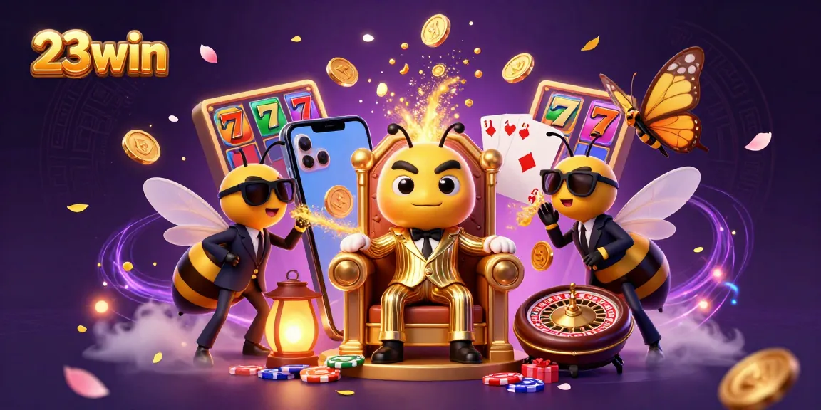 Experience thrilling slots and casino fun with 23win's immersive 3D illustration showcasing excitement.