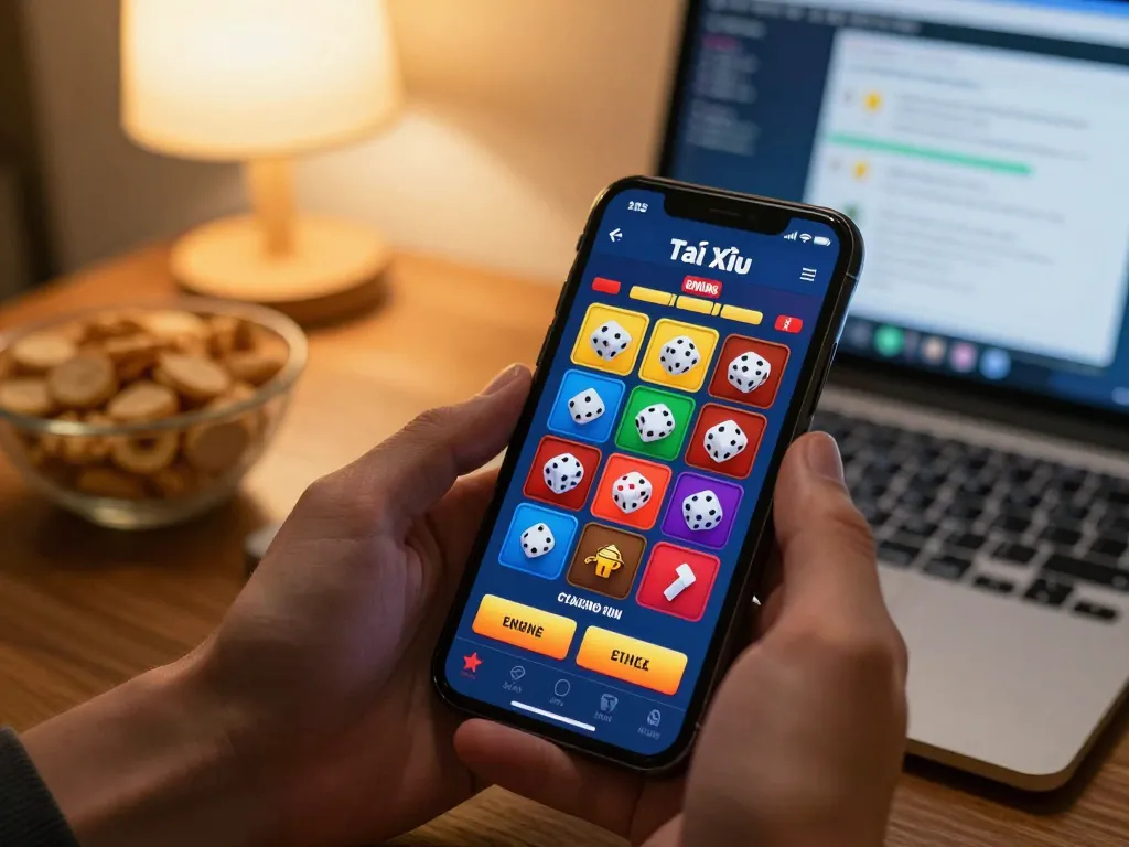 Tài Xỉu Online gameplay shown on smartphone, highlighting strategic betting at home.
