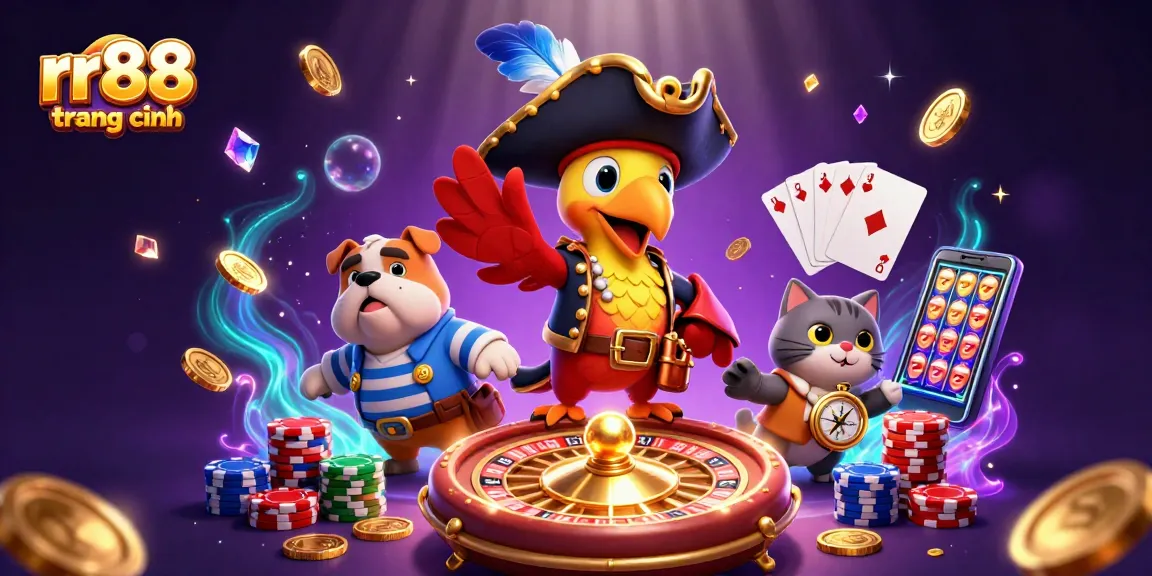 Experience rr88 trang chính with vibrant 3D gaming elements including a pirate captain and golden treasures.