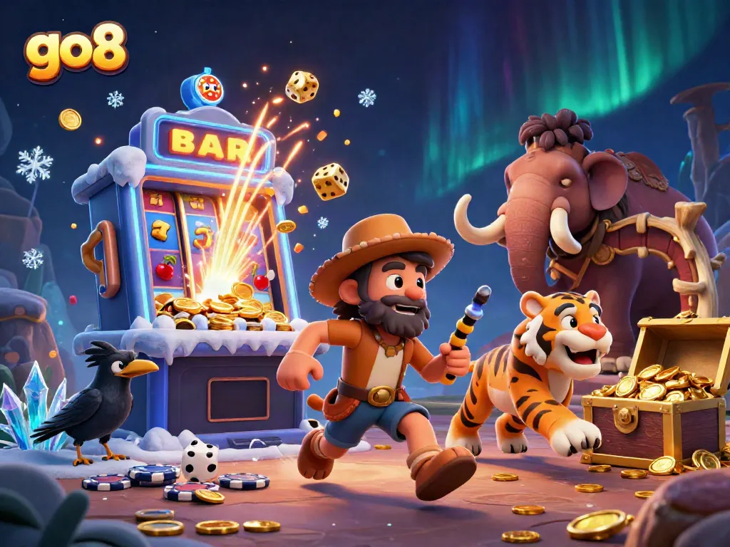 Experience the gambling thrill at go8's prehistoric casino with epic slot machines and engaging scenery.