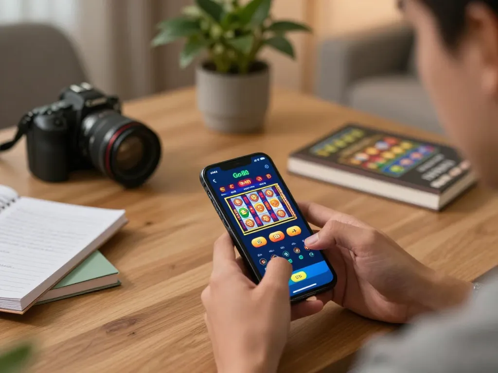 Engage with the go 88 app on a smartphone, enjoying vibrant online casino games at home