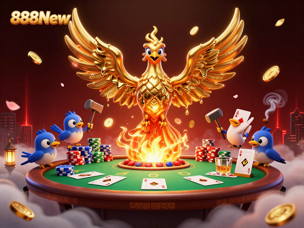 Experience excitement with 888New as golden phoenix leads poker stakes with vibrant casino elements.