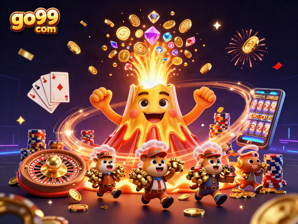 Experience thrill at go99 com with a vibrant casino scene filled with gold and treasure.