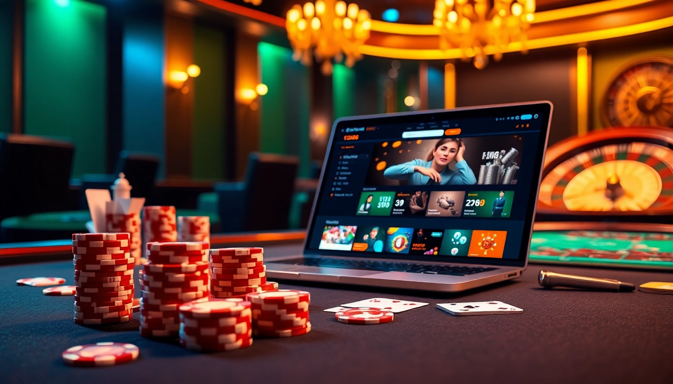 Experience the excitement of gambling at trang chủ tg88 with vibrant casino visuals featuring poker chips and cards.