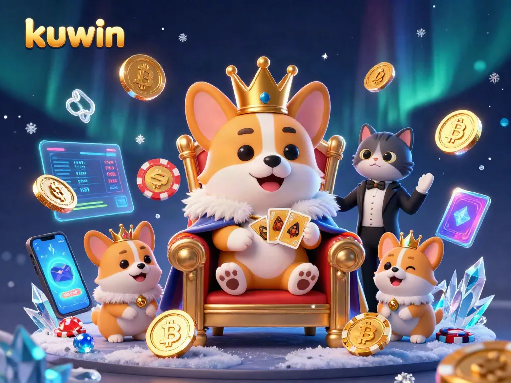 kuwin offers an engaging experience with a royal corgi at a vibrant casino throne.