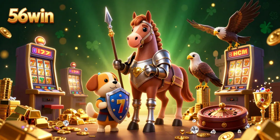 Experience thrilling wins at 56win with dynamic slot machines and rich treasures in a vibrant casino scene.