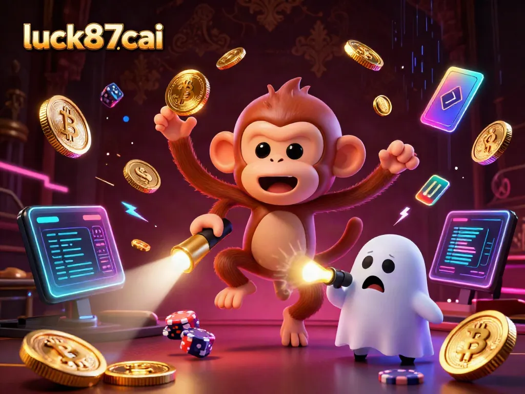 Experience thrilling gameplay with luck87cai in a lively haunted casino scene featuring a mischievous monkey.