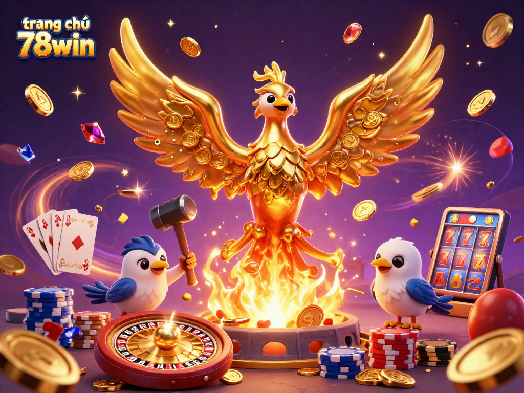 Experience thrilling gameplay on trang chủ 78win, featuring a golden phoenix and casino elements.