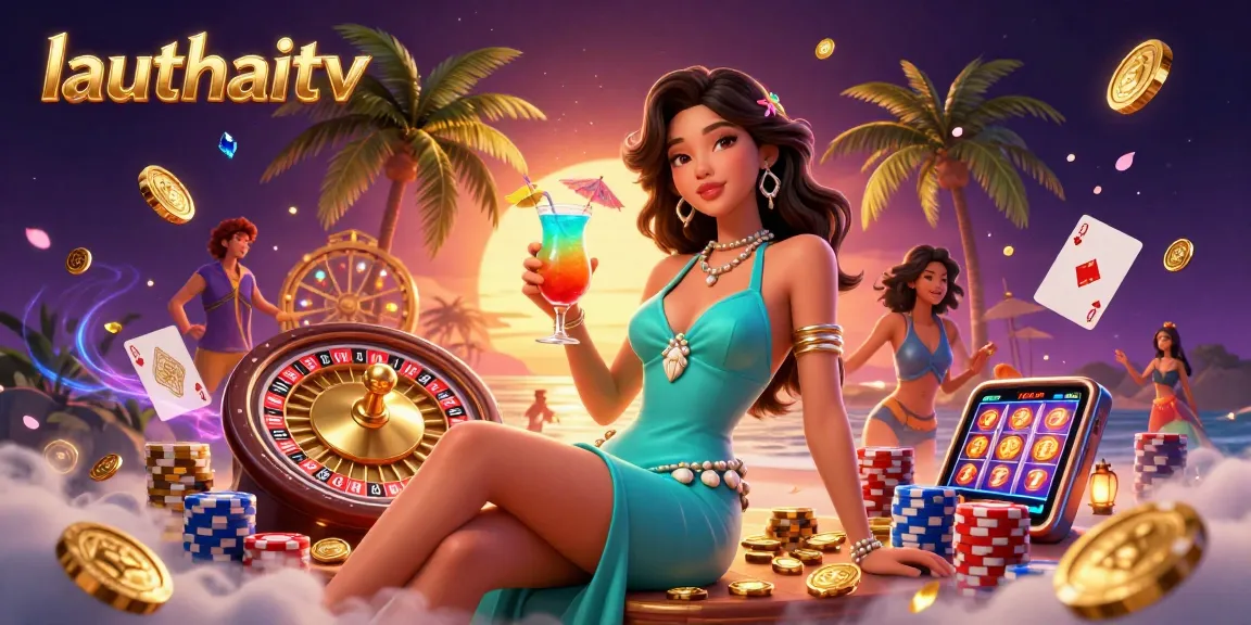 Win big at lauthaitv amidst sparkling gems and cascading coins in this vibrant casino scene.