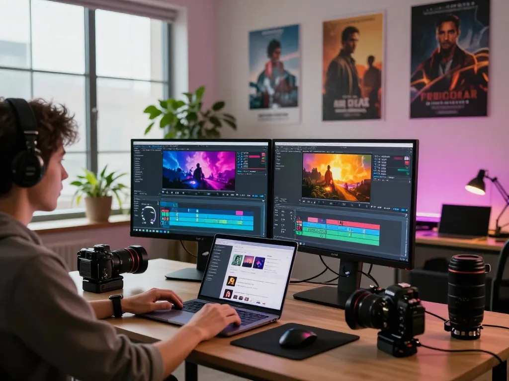 Dynamic AI Seedance 2.0 video production studio with vibrant editing screens and creative workspace.