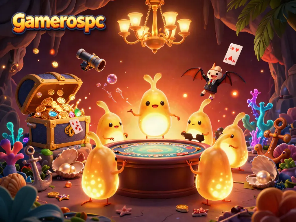 Experience the excitement of gamerospc at a vibrant casino scene illuminated by glowing worms.