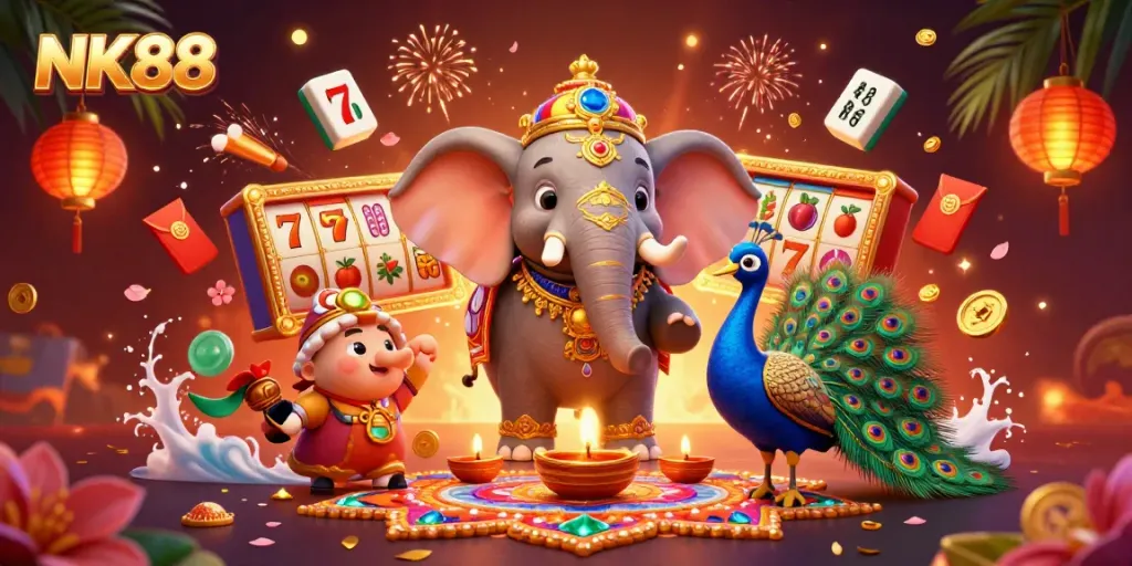 Experience the excitement of NK88 with vivid casino games featuring colorful characters and elements.