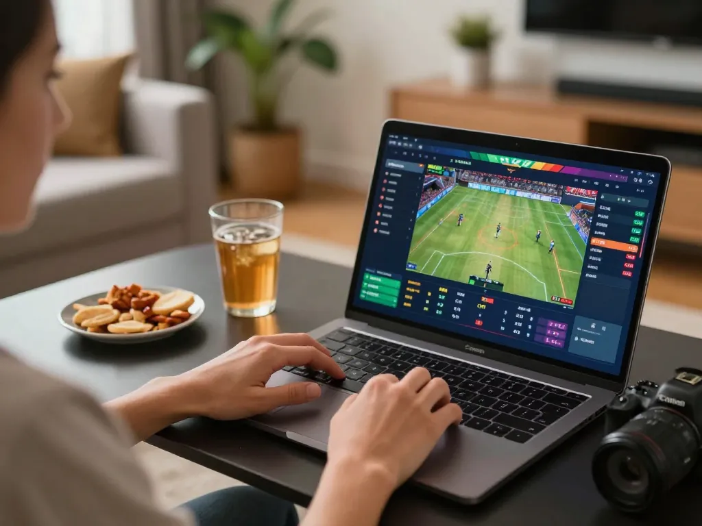 Exciting online betting experience with 79kinh displayed on laptop in cozy home setting