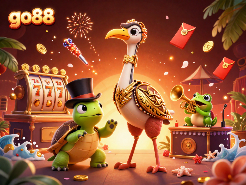Experience the excitement of go88 with vibrant nighttime casino fun, featuring iconic gaming elements, characters, and animations.
