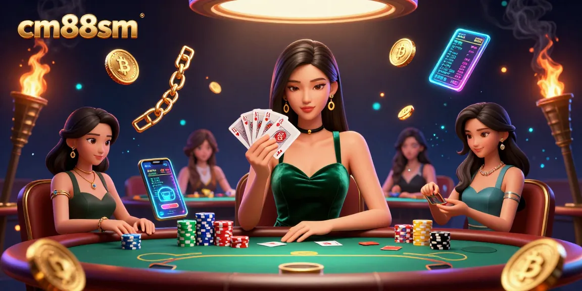 Play strategically at cm88sm's luxurious poker table with vibrant casino elements.