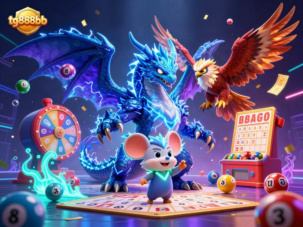 Engage with thrilling games at tg888bb, featuring a vibrant casino scene with dynamic lottery elements.