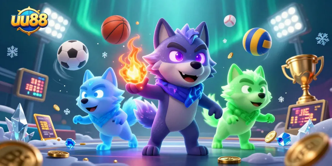 Engage in thrilling bets with uu88 amidst dynamic sports balls and luminous cosmic elements.