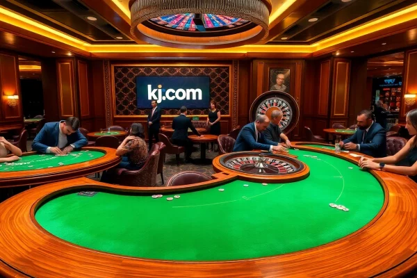 Engaged players at a luxurious casino table game experience on kjc.com showcasing poker action and excitement.