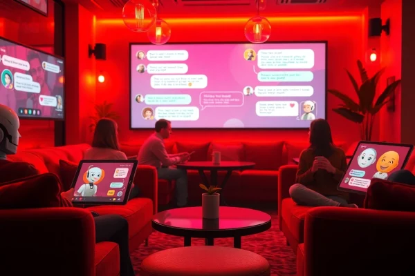 Engaging spicy chat scene with cozy ambiance and interactive digital elements.