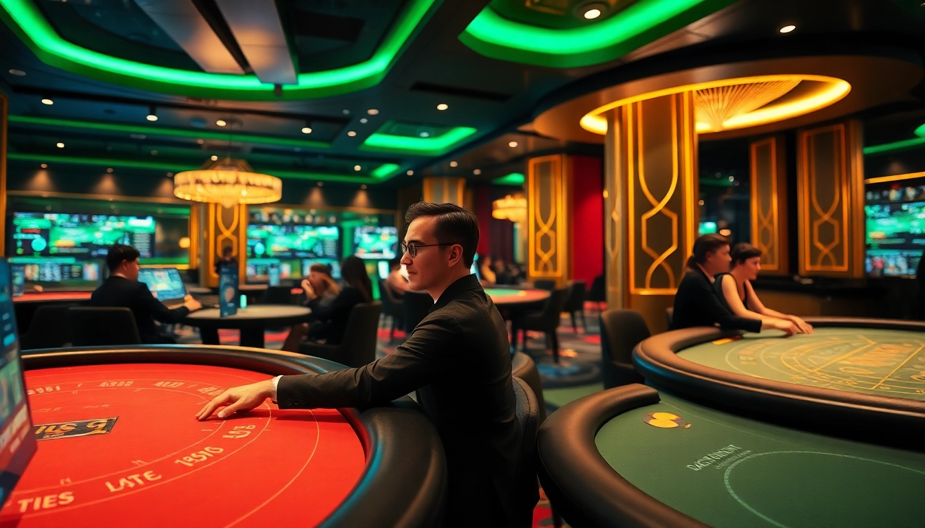 Experience the vibrant online gaming atmosphere at okvipwin.live with elegantly designed virtual casino scenes.