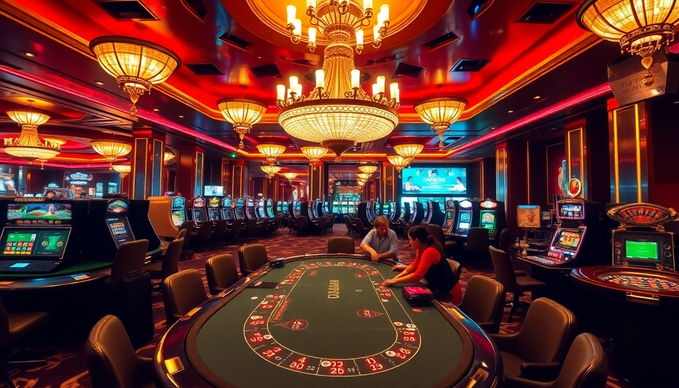 Engaging poker game scene at a luxurious casino featuring MB66 poker chips and vibrant casino atmosphere.